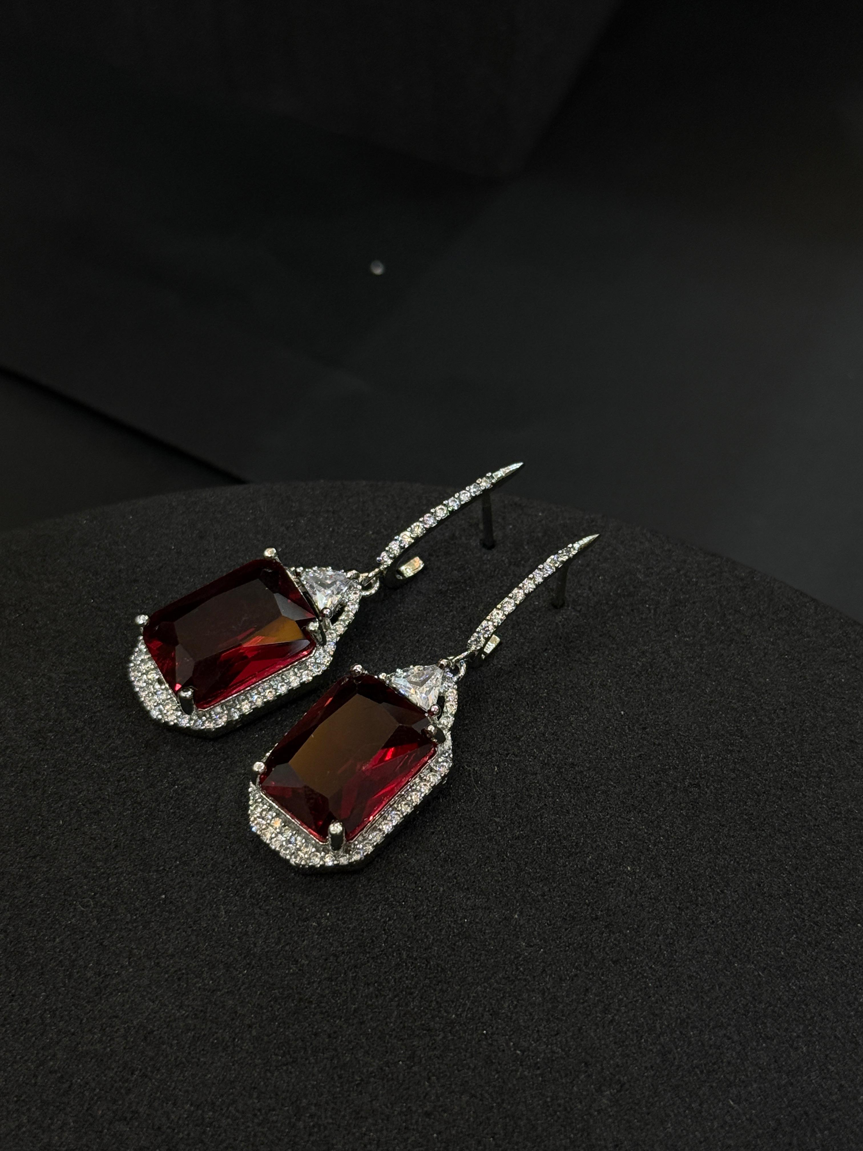 Drop Earrings with Ruby Red CZ